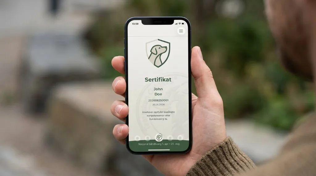 Person som viser digitalt Kompetansebevis i Hundekompetent-appen
